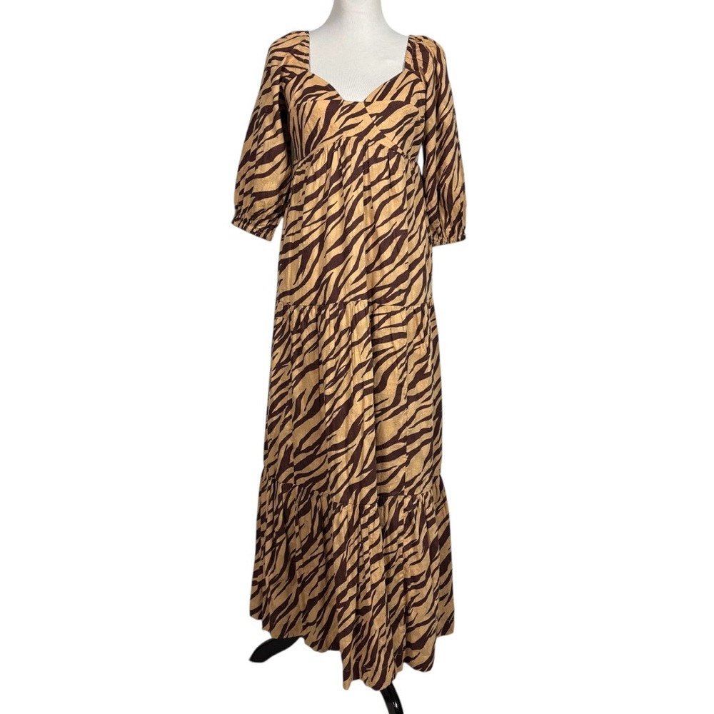 Anthropologie Blossom Maxi Dress Animal Print Puff Sleeve Smocked V-neck Boho M